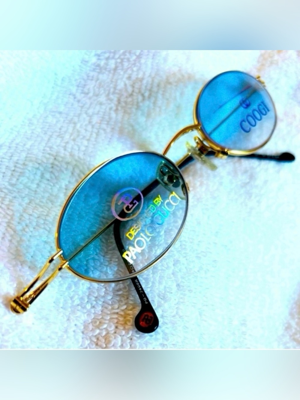 VERY RARE Authentic Gucci Coogi Brand Name Gold Metal Frame Blue Tint Sunglasses - Picture 2 of 15